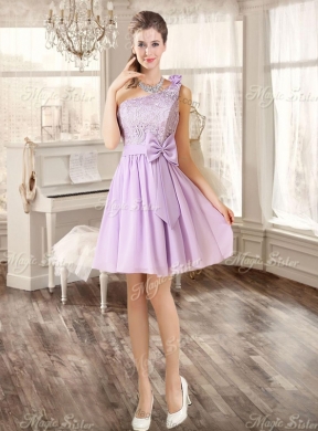 Gorgeous Ruffled and Beaded Fuchsia Quinceanera Dress and Laced Lavender Short Dama Dresses