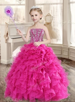 Pretty Hot Pink Beaded and Ruffled Quinceanera Dress and Short Sequined Dama Dresses and Strapless Mini Quinceanera Dress