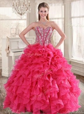 Visible Boning Coral Red Quinceanera Dress and Short Sequined Dama Dresses and Beaded and Ruffled Mini Quinceanera Dress