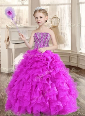 Visible Boning Fuchsia Sweet 16 Gown and Sequined Dama Dresses Beaded and Ruffled Mini Quinceanera Dress