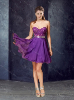 2016 Elegant A Line Laced and Belted Short Prom Dress in Chiffon