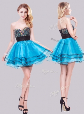 2016 Elegant A Line Organza Beaded Short Prom Dress in Baby Blue