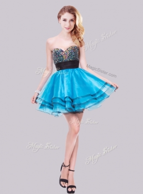 2016 Elegant A Line Organza Beaded Short Prom Dress in Baby Blue