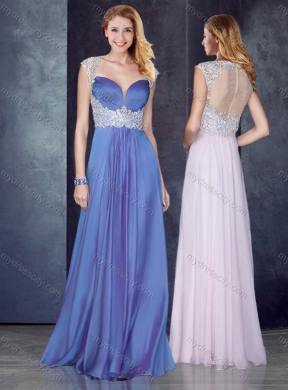 2016 Empire Applique Lavender Prom Dress with See Through Back