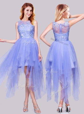 2016 Luxurious Asymmetrical Bateau Lavender Prom Dress with Appliques