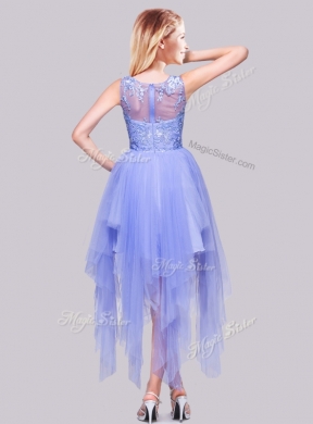 2016 Luxurious Asymmetrical Bateau Lavender Prom Dress with Appliques