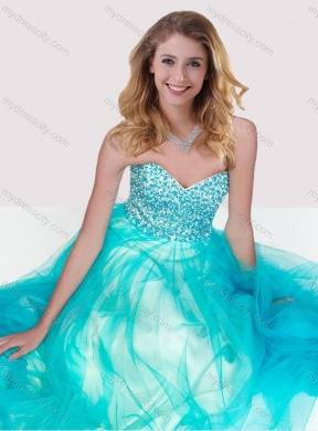 2016 Luxurious Empire Tulle Long Prom Dress with Beaded Bodice