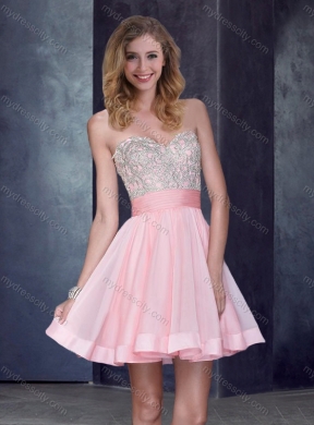 2016 New Style Short Sweetheart Baby Pink Prom Dress with Beading