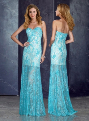 2016 Short Inside Long Outside Beaded Baby Blue Prom Dress with in Lace