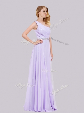 2016 Simple One Shoulder Belted with Beading Prom Dress in Lavender