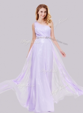 2016 Simple One Shoulder Belted with Beading Prom Dress in Lavender