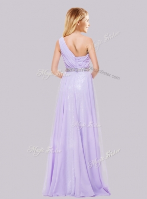 2016 Simple One Shoulder Belted with Beading Prom Dress in Lavender