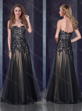 2016 Top Selling Empire Applique Black Prom Dress in Tulle