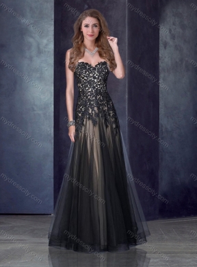 2016 Top Selling Empire Applique Black Prom Dress in Tulle