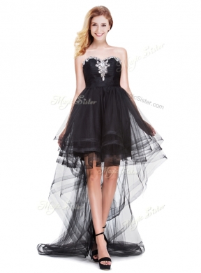 2016 Beaded Top Tulle Black Cheap Bridesmaid Dresses with High Low