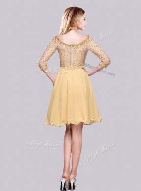 2016 Chiffon Beaded Gold Cheap Bridesmaid Dresses with 3/4-length Sleeves