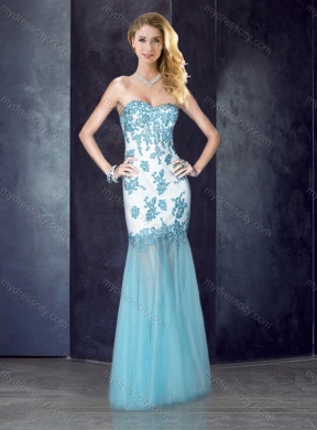 2016 Column Applique Aqua Blue Cheap Bridesmaid Dresses in Tulle