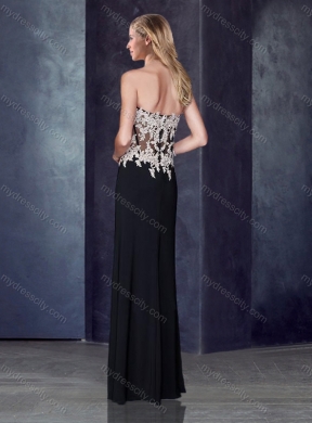 2016 Column Black Cheap Bridesmaid Dresses with High Slit and Appliques