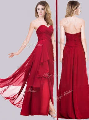 2016 Empire Chiffon Red Cheap Bridesmaid Dresses with High Slit