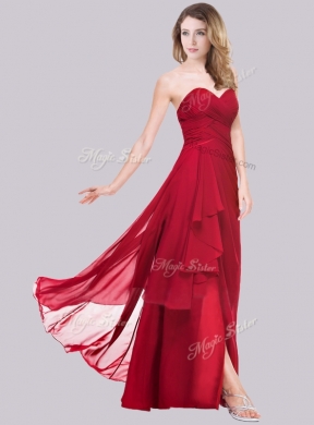 2016 Empire Chiffon Red Cheap Bridesmaid Dresses with High Slit