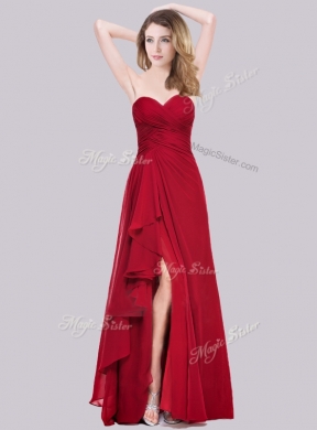 2016 Empire Chiffon Red Cheap Bridesmaid Dresses with High Slit