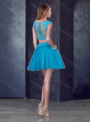 2016 Two Piece Short Bateau Teal Cheap Bridesmaid Dresses with Appliques