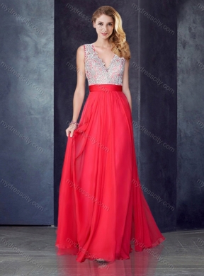 2016 V Neck Red Cheap Bridesmaid Dresses with Appliques and Beading