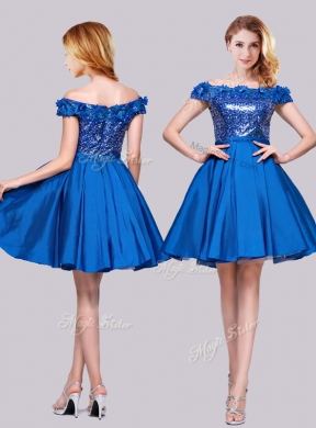 2016 Beautiful Off the Shoulder Royal Blue Junior Bridesmaid Dresses with Appliques and Sequins