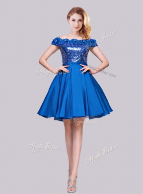 2016 Beautiful Off the Shoulder Royal Blue Junior Bridesmaid Dresses with Appliques and Sequins