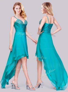 2016 Classical High Low Beaded Bust Side Zipper Junior Bridesmaid Dresses in Teal