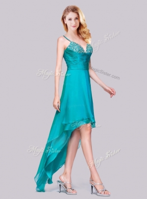 2016 Classical High Low Beaded Bust Side Zipper Junior Bridesmaid Dresses in Teal