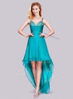 2016 Classical High Low Beaded Bust Side Zipper Junior Bridesmaid Dresses in Teal