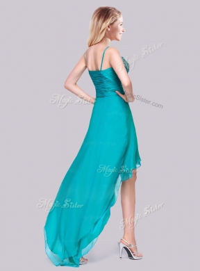 2016 Classical High Low Beaded Bust Side Zipper Junior Bridesmaid Dresses in Teal