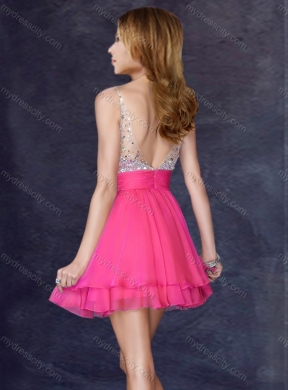 2016 Fashionable Sequined Backless Short Junior Bridesmaid Dresses in Hot Pink