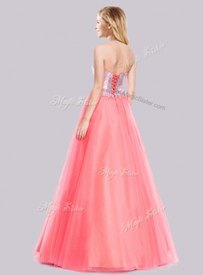 2016 Latest A Line Tulle Sequined Long Junior Bridesmaid Dresses in Watermelon