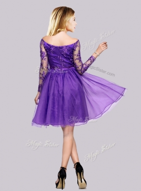 2016 Latest Long Sleeves Laced Purple Junior Bridesmaid Dresses with Off the Shoulder