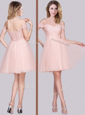 2016 Lovely Laced Off the Shoulder Baby Pink Junior Bridesmaid Dresses in Tulle