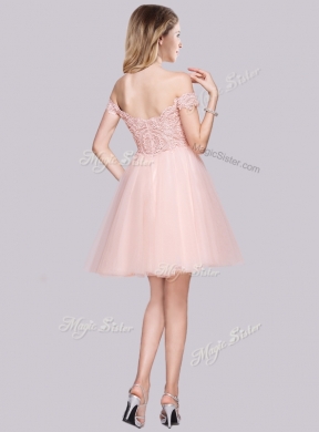 2016 Lovely Laced Off the Shoulder Baby Pink Junior Bridesmaid Dresses in Tulle