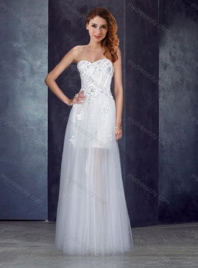 2016 Short Inside Long Outside Tulle White New Bridesmaid Dresses with Appliques and Beading