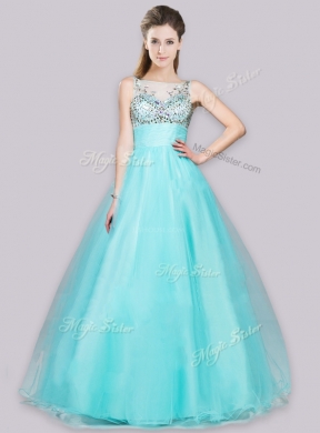 2016 Beautiful See Through Bateau Side Zipper New Bridesmaid Dresses in Aqua Blue