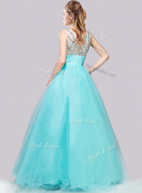 2016 Beautiful See Through Bateau Side Zipper New Bridesmaid Dresses in Aqua Blue