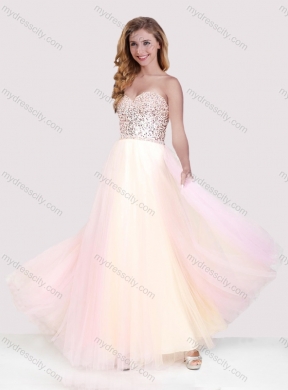 2016 Classical Beaded Bodice Empire Baby Pink Long New Bridesmaid Dresses in Tulle