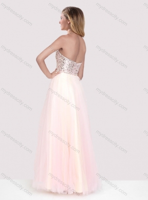 2016 Classical Beaded Bodice Empire Baby Pink Long New Bridesmaid Dresses in Tulle