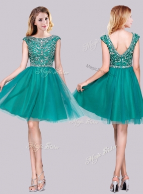 2016 Classical Cap Sleeves Tulle A Line Beaded New Bridesmaid Dresses in Turquoise