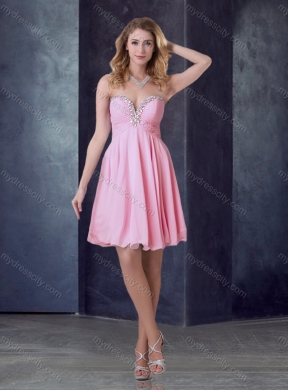 2016 Exclusive Empire Chiffon Short New Bridesmaid Dresses with Beading and Ruching