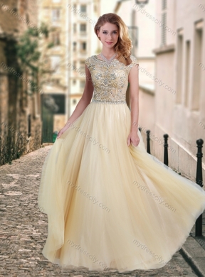 2016 Lovely A Line Beaded Bodice Scoop New Bridesmaid Dresses in Champagne