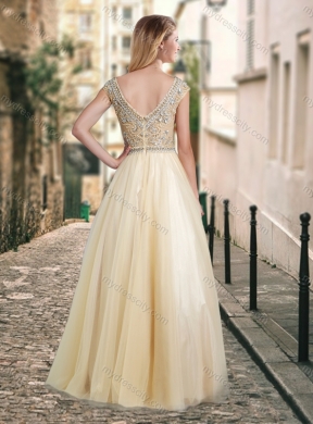 2016 Lovely A Line Beaded Bodice Scoop New Bridesmaid Dresses in Champagne