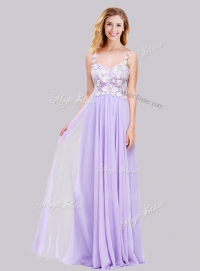 2016 Popular Straps Applique Lavender Long New Bridesmaid Dresses in Chiffon