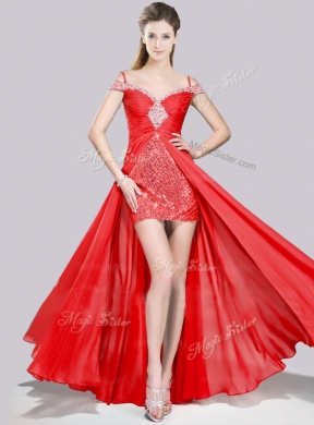 2016 Short Inside Long Outside Red New Bridesmaid Dresses with Beading and Sequins