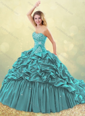 Popular Big Puffy Brush Train Taffeta Quinceanera Dress in Purple